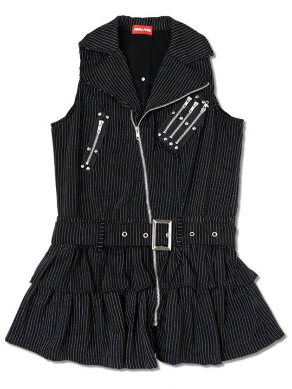 NEW ACDC RAG Dark Goth Punk Black Pin Stripe Zip Dress
